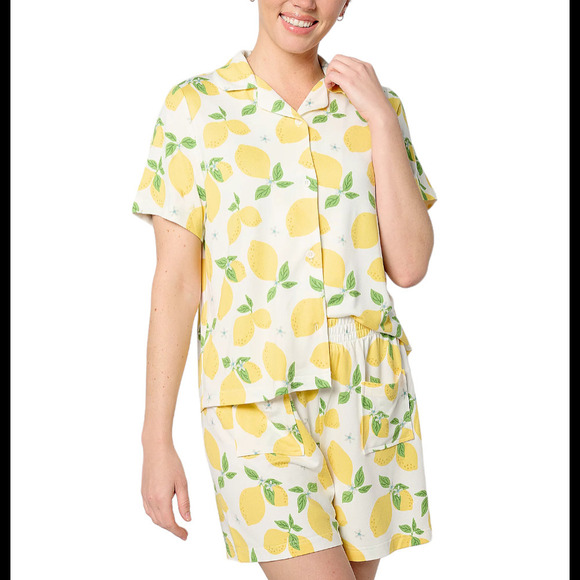 Bumblebella by Jill Martin Dreamy Jersey Notch-Collar Pajama Set Lemon - Regular - Picture 1 of 1